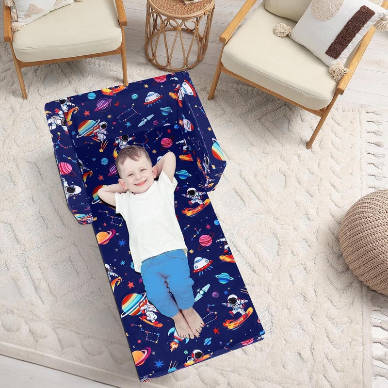 Decalsweet Foldable Kids Sofa Couch 2 in 1 Children Convertible Sofa to Lounger Flip Open Toddlers Sofa Bed,Extra Wide Soft Lightweight for Bedroom Livingroom Playroom - Image 4